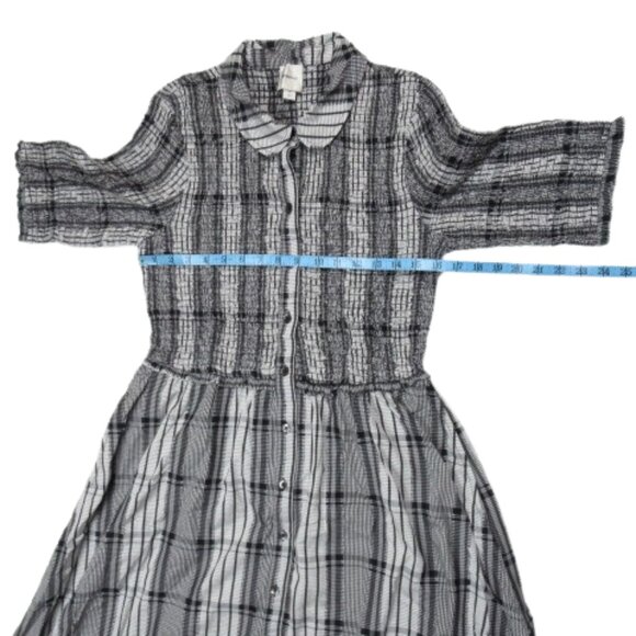 Anthropologie Maeve Short-Sleeve Smocked Midi Shirt Dress Black White M - Picture 7 of 13